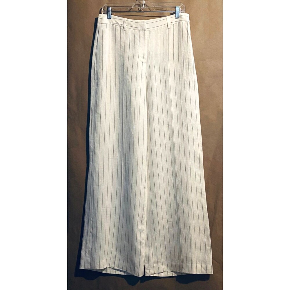 Lafayette 148 Dalton Pinstripe 100% Linen Wide Leg Pants Size 6 Off White Blue - Picture 5 of 16